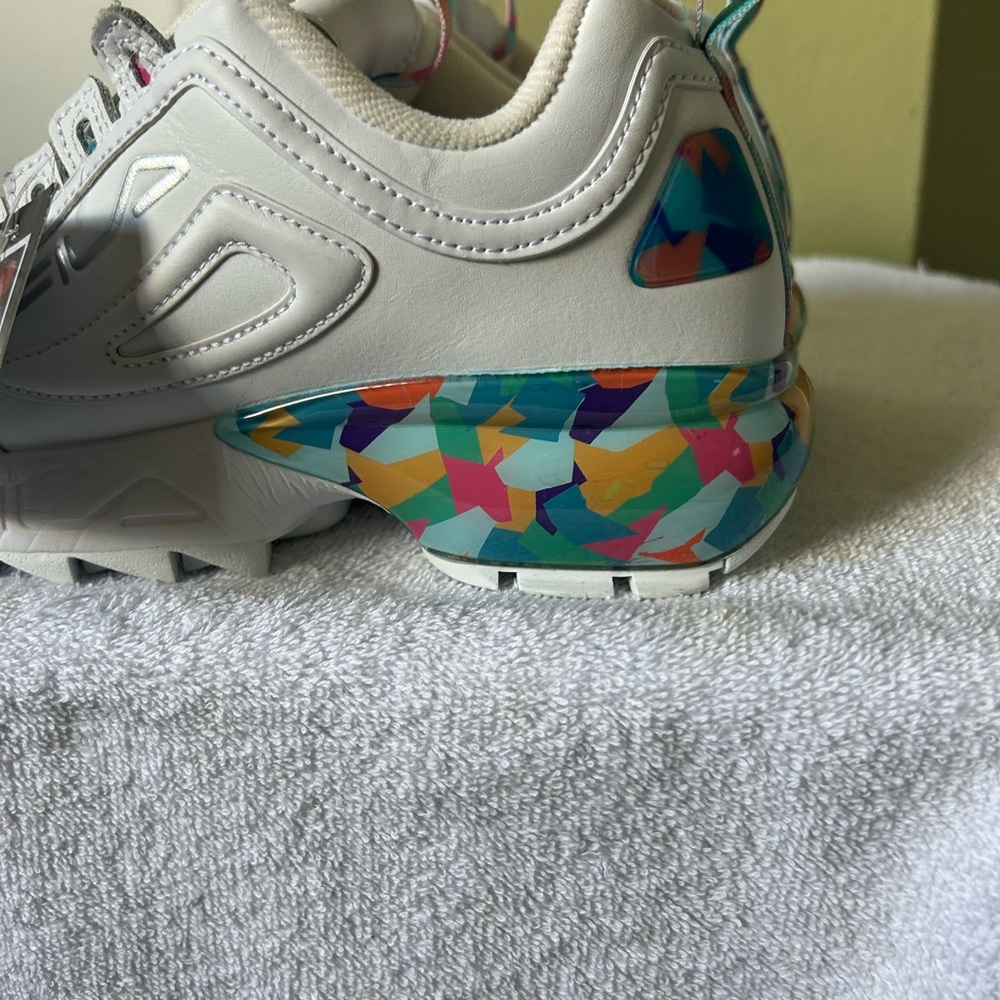 Fila Disruptor 2 Premium Platform White Sneakers with Colorful Heel Sz 8.5 - Picture 2 of 12
